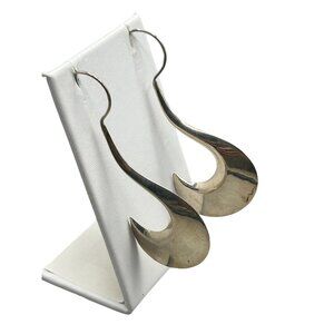 Sterling Silver Long Statement Earrings Pierced Long Dangle Hook Shaped